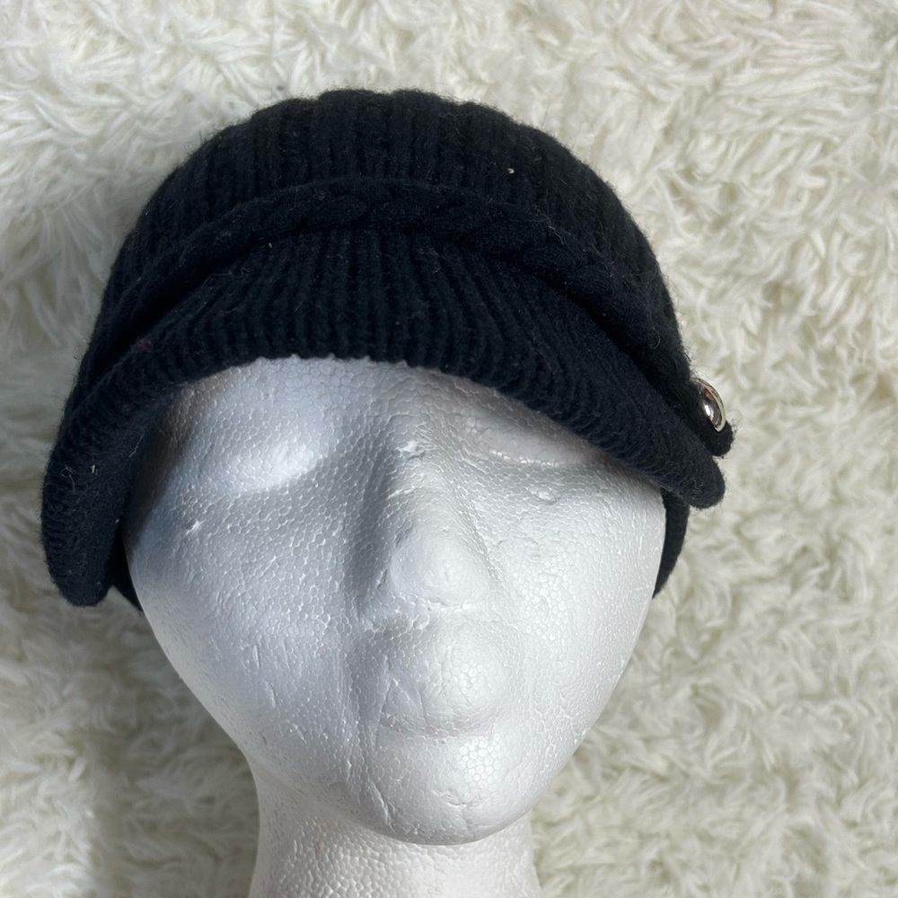Coach Black Wool Knit Cap with Silver Button - Picture 3 of 8